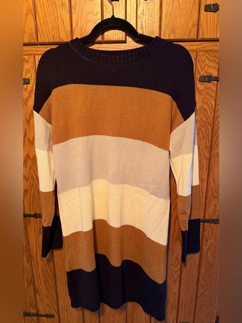 Blue Rain Women's Crewneck Sweater/Dress - Navy, Mustard & Cream Size Medium